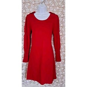 Chetta B. Sweater Dress Size Lg. Red Long Sleeve Popcorn Knit Cuffs 4% Cashmere